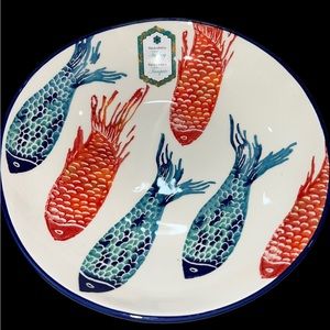 PAPART Turkish Coastal Ceramics Hand painted Koi Fish Pasta  Salad Bowl New